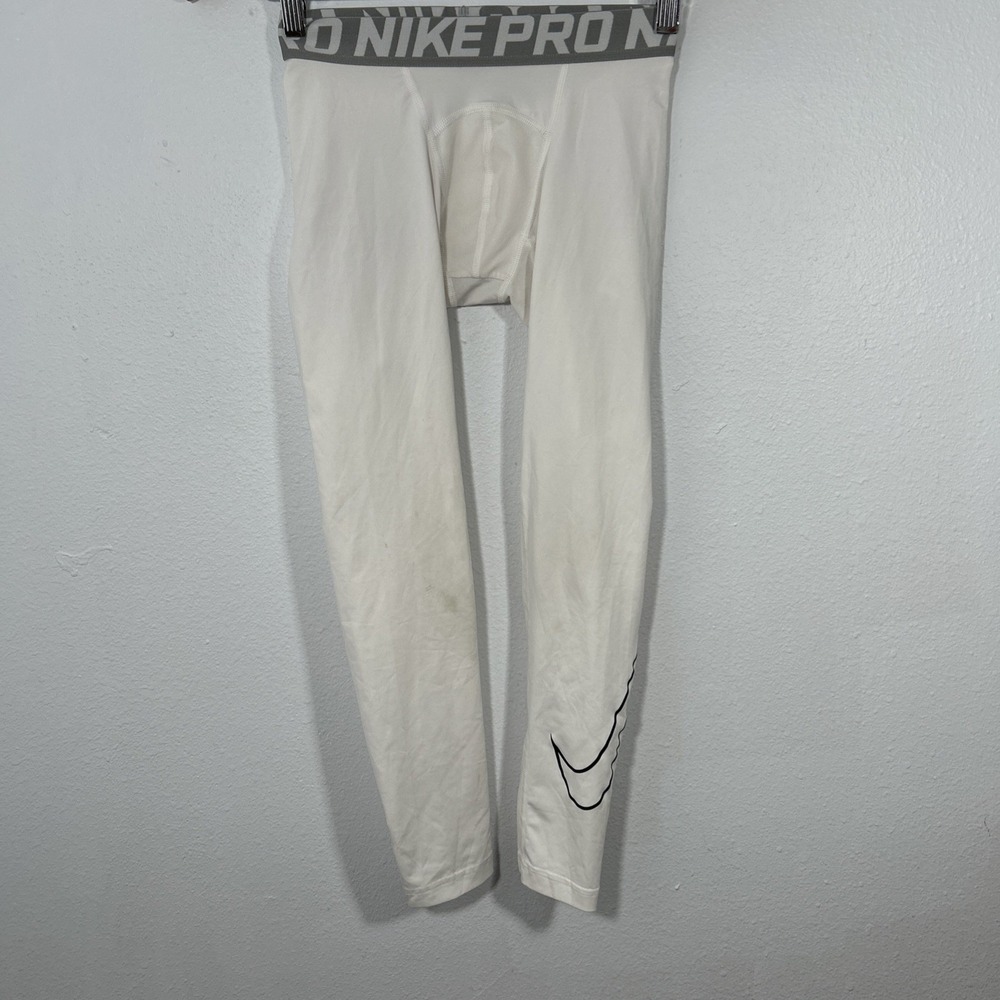 Nike Pro Mens M White Training Tights Swoosh Gym Athletic